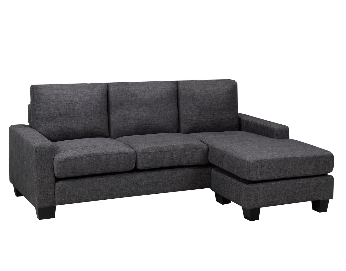 Compact Fabric Upholstered Sectional Sofa with Reversible Chaise- Grey