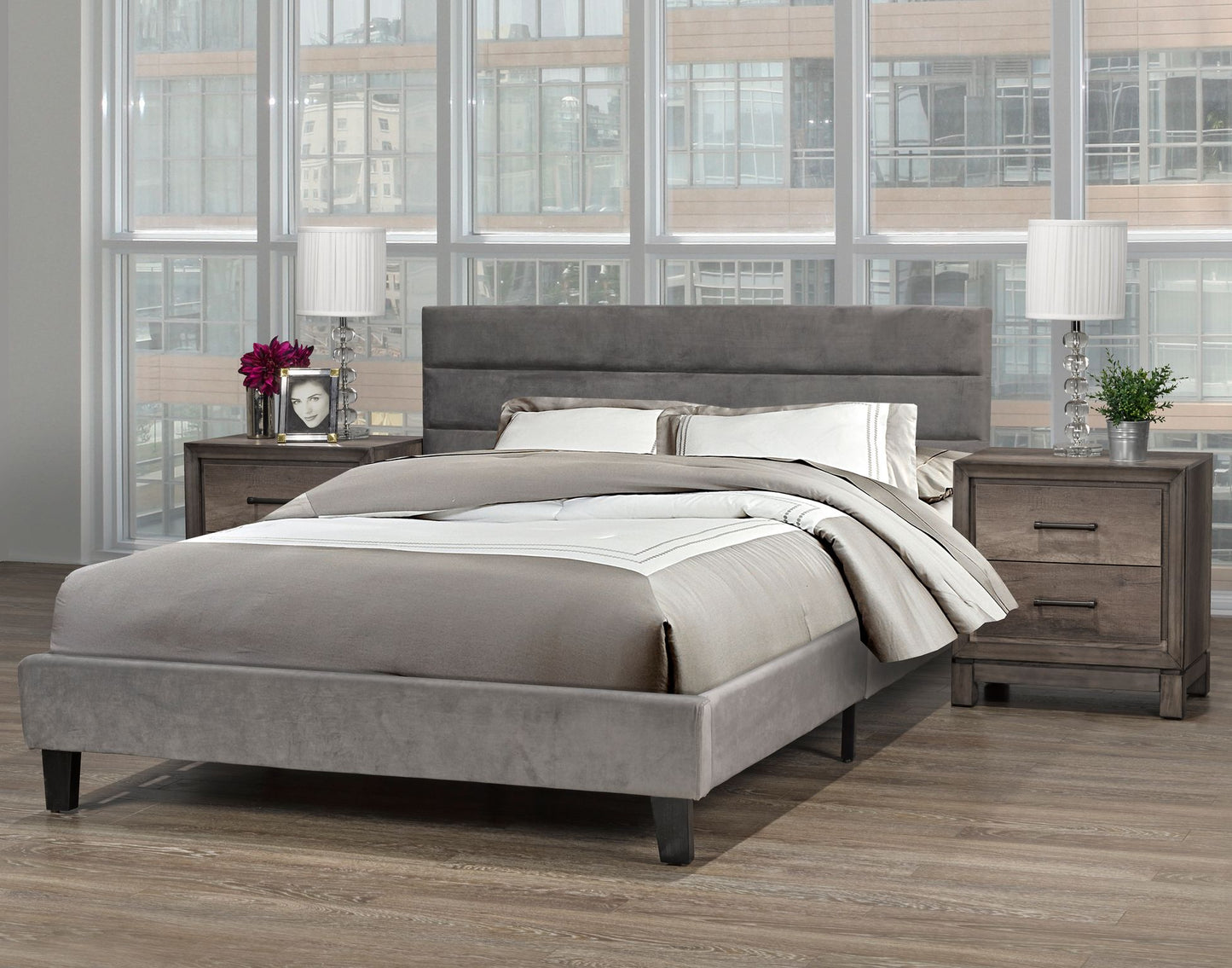 Grey Fabric Upholstered Platform Bed Frame- 895