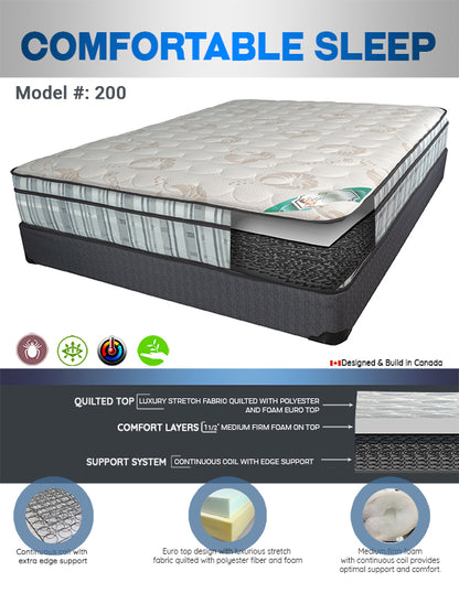 9'' Euro Top Medium Firm Spring Mattress- Com. Sleep